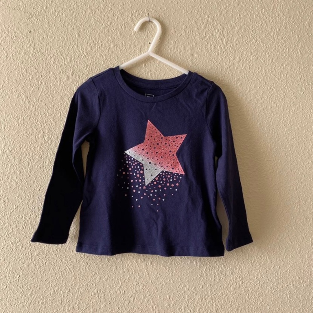 Gap Girls 2T NWT Blue Long Sleeve Pink Star Graphic Tee